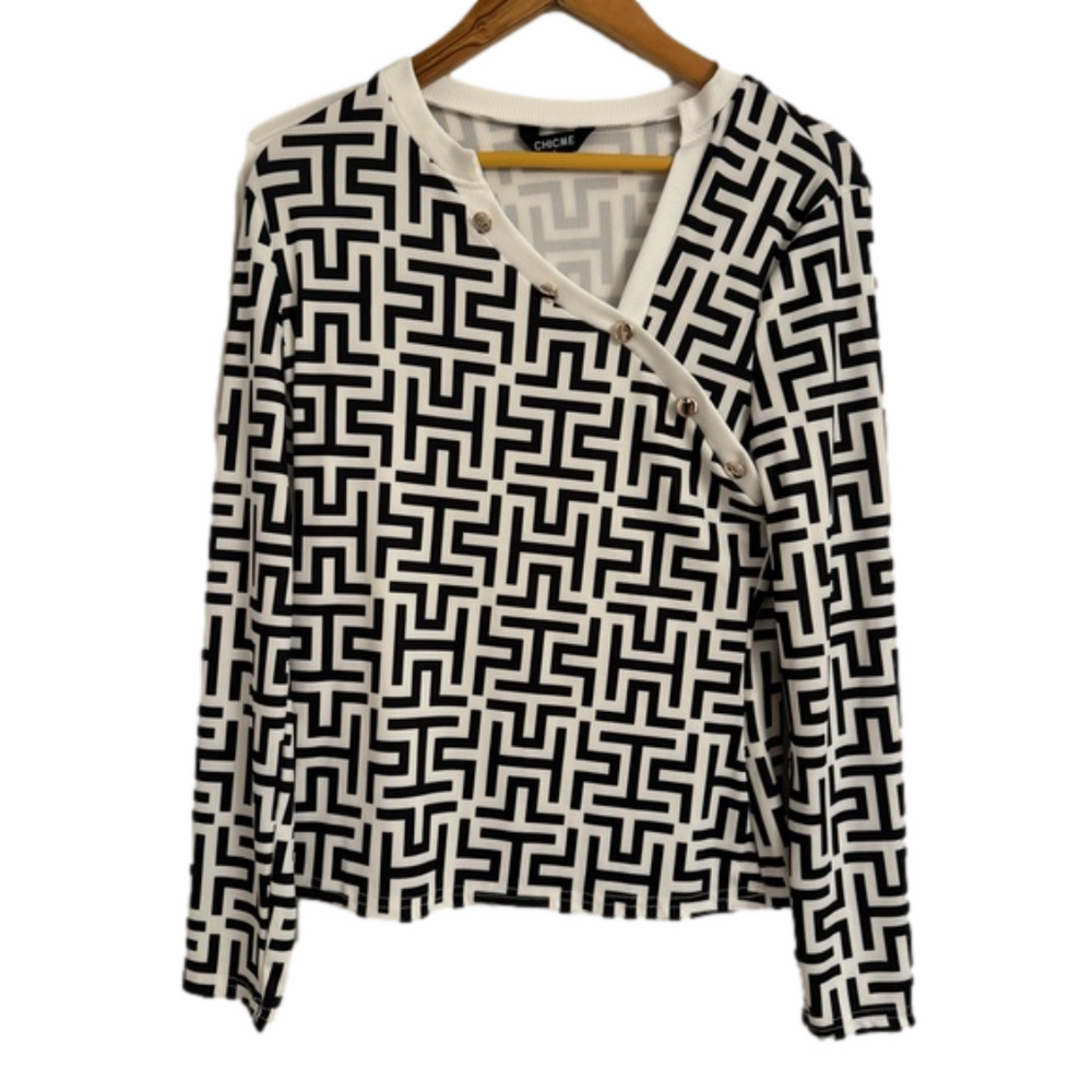 Chicme Women’s Large Geometric Print Long Sleeve Blouse